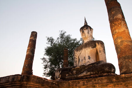 Buddha big in city old Sukothai temple , Thailand ,の写真素材