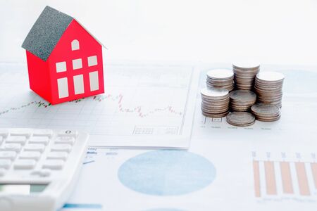 Concept stethoscope house graph and coinの写真素材