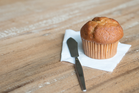 Banana cup cake on the tableの写真素材