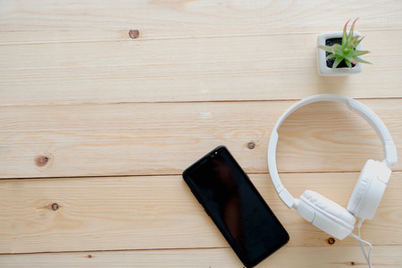 Headphones on the table. Relax  conceptの写真素材