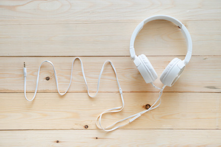Headphone on wood background with clipping pathの写真素材