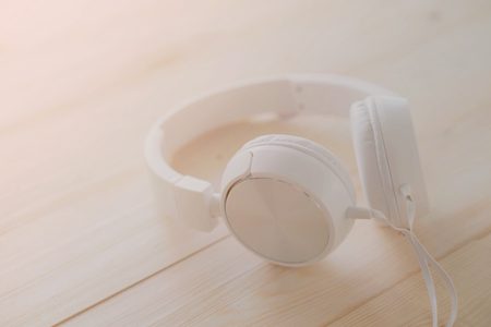 Headphones on the table. Relax  conceptの写真素材