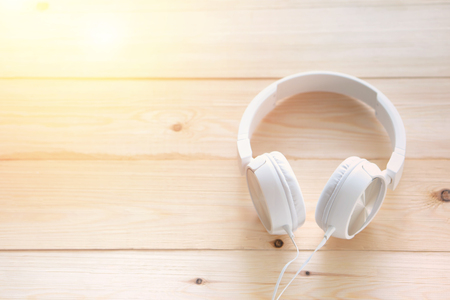 Headphones on the table. Relax  conceptの写真素材