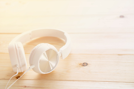Headphones on the table. Relax  conceptの写真素材