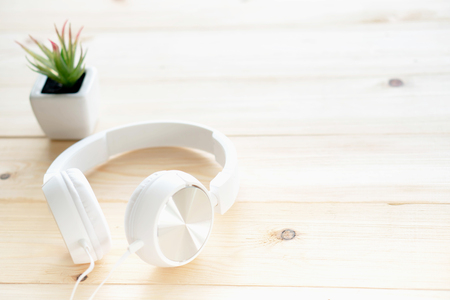 Headphones on the table. Relax  conceptの写真素材