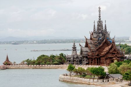 Close up, Temple of Truth in Pattaya, Thailand, top viewの写真素材