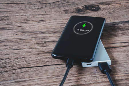 Phone connect to power bank on top view