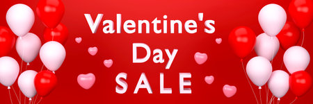 3D. Valentine's Day banner for sale with balloons. the festival of loveの写真素材