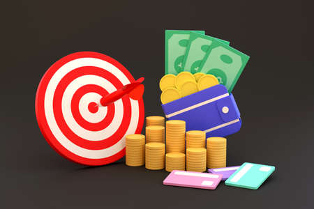 3D. Target darts banknotes and coins. investment business.の写真素材