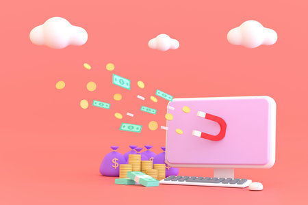 3D. money magnet from computer. Online finance.