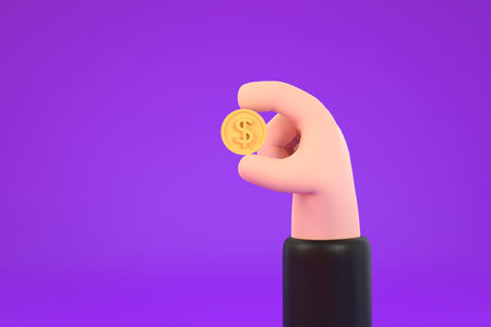 3D. cartoon hand hold dollar coin. Business finance planner.の写真素材