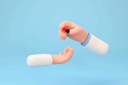 3D. Cartoon doctor holding pill capsule. medical care concept.