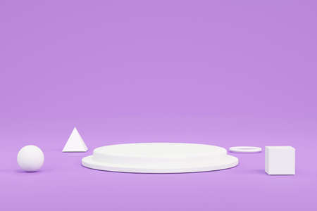 3D. podium circle and geometry on purple background