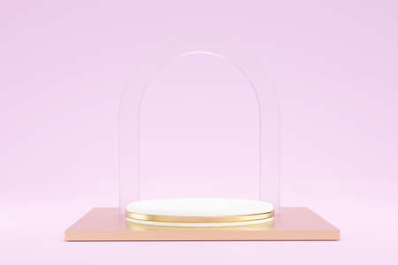 3D. circular podium business showcase, glass arched archの写真素材