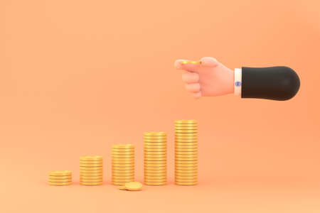 3D. coins in hands. saving money concept.の写真素材