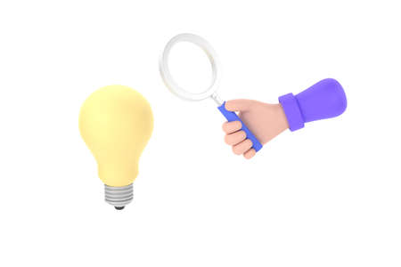 3D. discovering idea image,hand holding magnifying glass, illustration