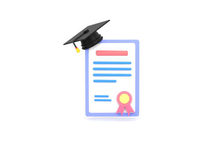 3D. Achievement, award, grant, diploma concepts. graduation certificate with stamp and ribbon bow.の写真素材