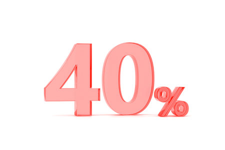 3D. 40 Percentage icon 3D in red glass on white background 3d illustration