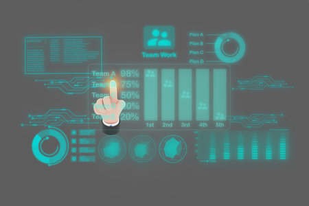 3D. Businessman analyst team work on virtual screen digital.