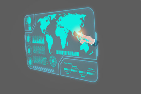 3D. Businessman analyze and management data to succeed on virtual screen.