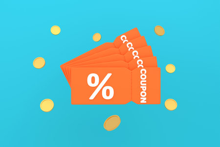 3D. Sale coupons and gift boxes composition.の写真素材