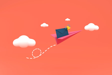 3d. mail envelope and bell  icon on paper plane isolated.の写真素材
