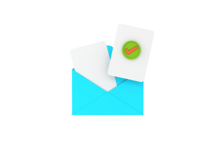 3d. open mail envelope icon with check mark isolated. Render approvement concept,