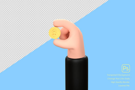 3D. cartoon hand hold dollar coin. Business finance planner.