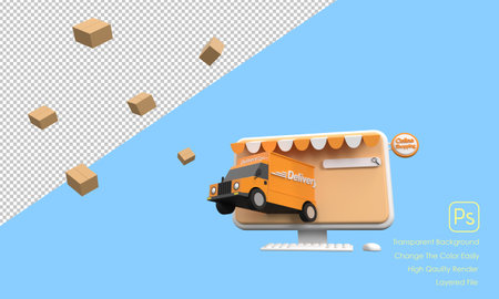 3D. E-commerce concept, Shopping online and delivery service on computer application.の写真素材