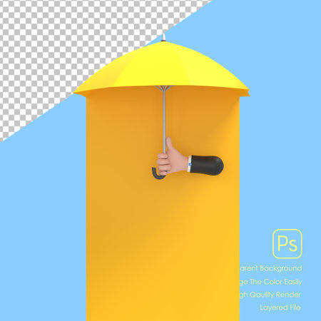 3D. hand holding stylish yellow umbrella on white background.の写真素材