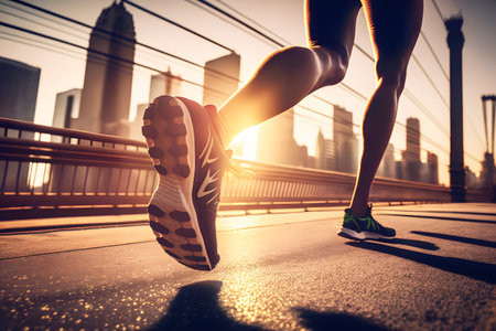 Running at the City under the bright sunlight generative Aiの素材