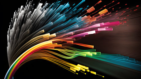 Generative AI. Concept Illustration with Colorful Optical Fiber Cable and Lines.の素材