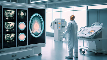 Advanced Medical Screening Technology in Action at Laboratory. generative AI.の素材