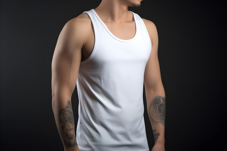 Blank white Tank top Mock up on Male Model: Showcase Your Designs in Style. Generative AI.の素材