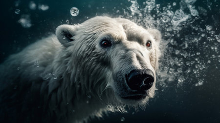 an arctic polar bear as it dives in the sea, created with Generative AIの素材
