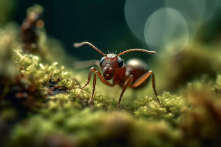 Macro Shot of Ant Carrying Leaf in Forest Habitat on Summer Day created with Generative AIの素材