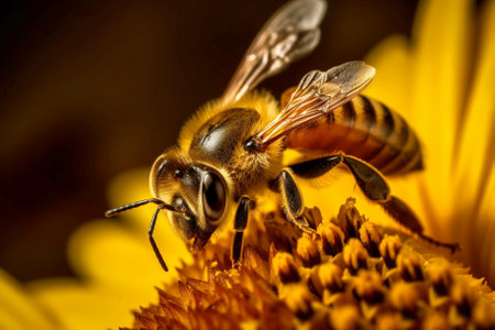a busy bee collects nectar from a vibrant sunflower on a sunny day, showcasing the wild and fascinating life of insects. created with Generative AIの素材