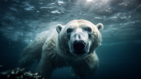 an arctic polar bear as it dives in the sea, created with Generative AIの素材