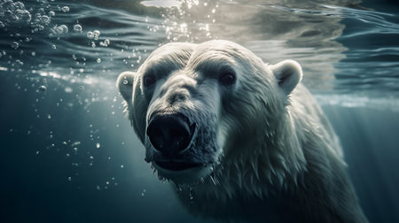 an arctic polar bear as it dives in the sea, created with Generative AIの素材