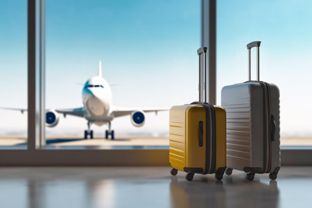 Travel Concept with Suitcases at the Airport. created with Generative AIの素材