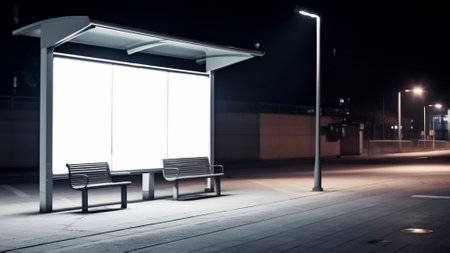 Digital Media Blank Billboard at Bus Station: Signboard for Product Advertisement and Design. Generative AIの素材