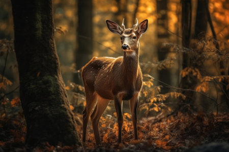 Elegant Deer in Twilight Forest. Generative AIの素材