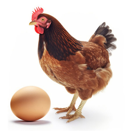 Hen and Egg on white background. Generative AIの素材
