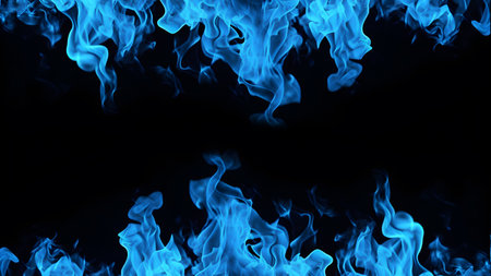 Blue Flames Fiery Beauty on a Black Background. Generative AIの素材