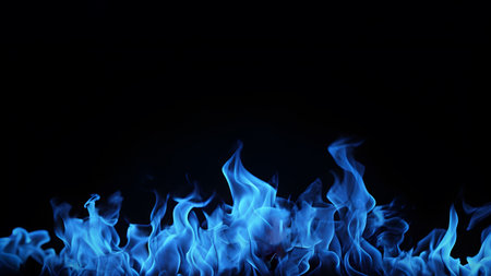 Blue Flames Fiery Beauty on a Black Background. Generative AIの素材