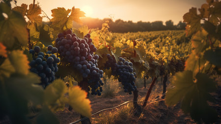 Beauty of Sunset Amongst the Vines. Generative AIの素材