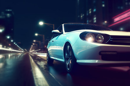 Cruising Through the City: Car at Night. Generative AIの素材