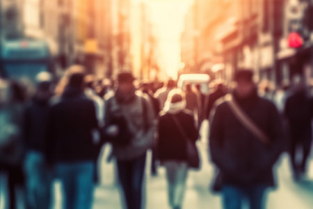 Blurred Crowd People Walking in the Street. Generative AIの素材