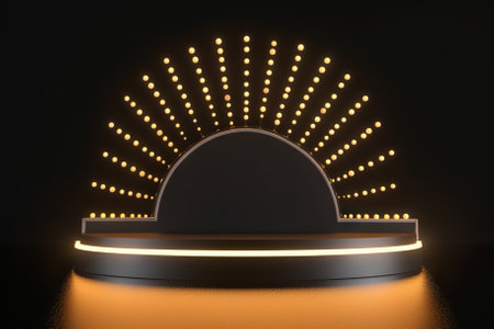 Elegant Award Podium with Lighting on Black Background for Celebrations, 3D Rendering. Generative AIの素材