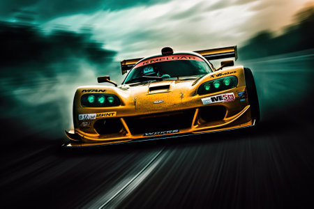 Speeding Thrills: Racing Cars in High-Speed Action on the Track. Generative AIの素材